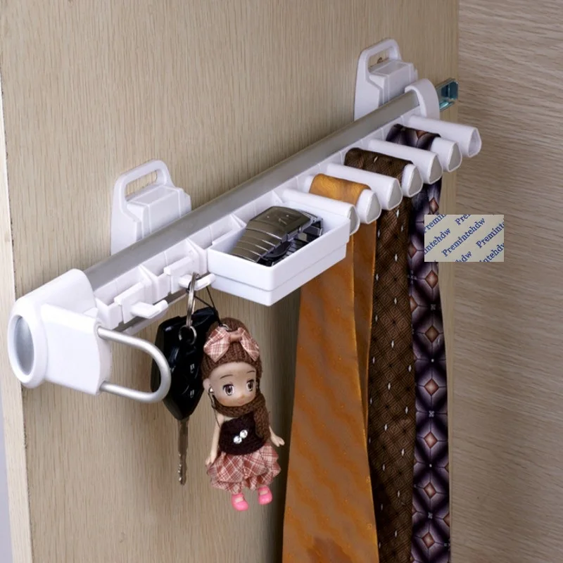 Left Right Side Mount Wardrobe Pull Out Tie Belt Rack Watch Hook Closet Storage Ball Bearing Slide