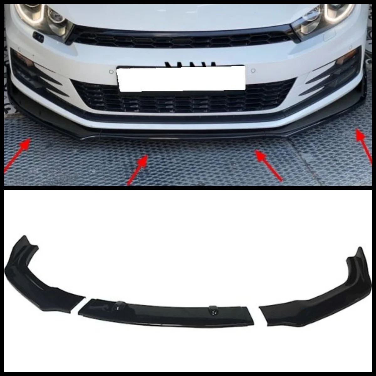 For Volkswagen Scirocco Front Bumper Lip Body Kit Spoiler Splitter Diffuser 3pcs High Quality ABS Plastic Professional Universal