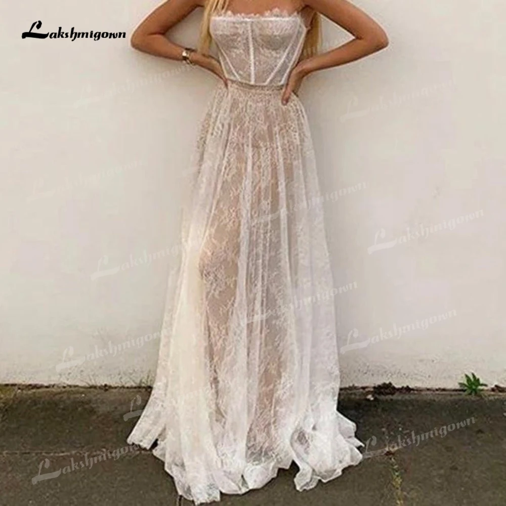 Robe de mariée en dentelle, style Boho, avec fleurs, bretelles Spaghetti, 2022