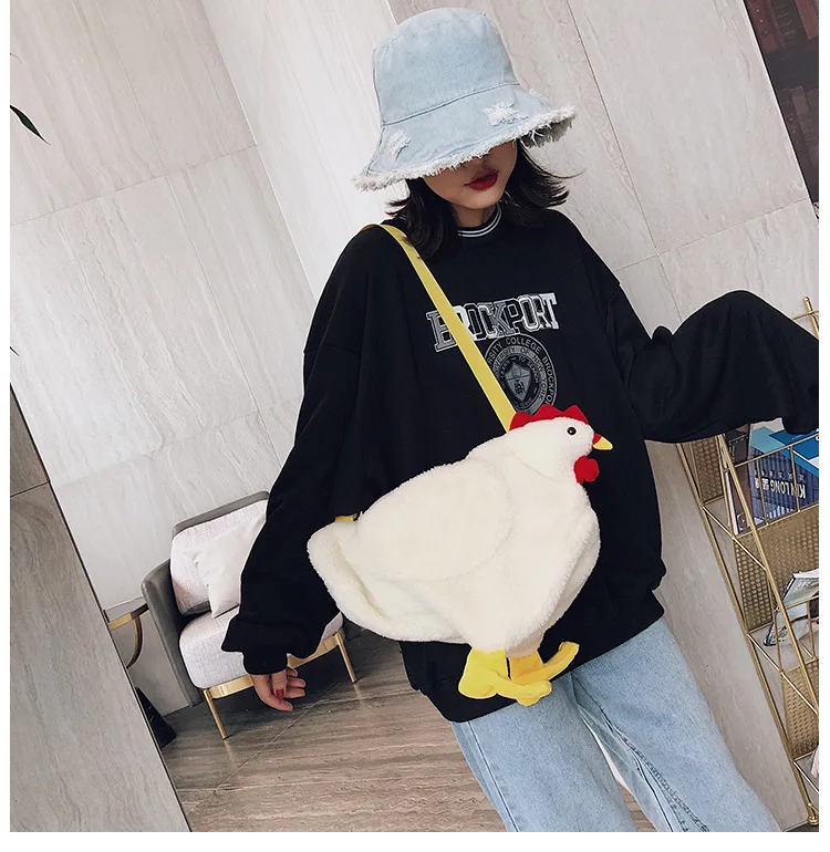 2022 New Cute Cartoon Plush Crossbody Purse Chicken Shoulder Bag Party Work Travel Satchel for Women Girls