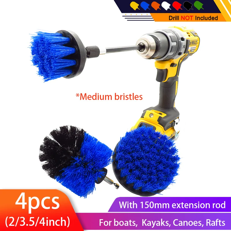 4pcs/set Electric Power Scrub Clean Brush Boat Cleaning Supplies with Extension for Gel Coat, Wood, Painted - Hull and Deck