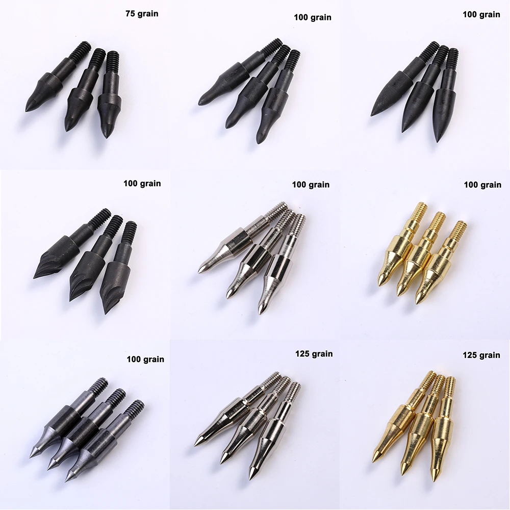 12pcs Arrow Broadheads 75-125 Grains ID6.2mm Screw-in Arrow Point Archery Arrow Head