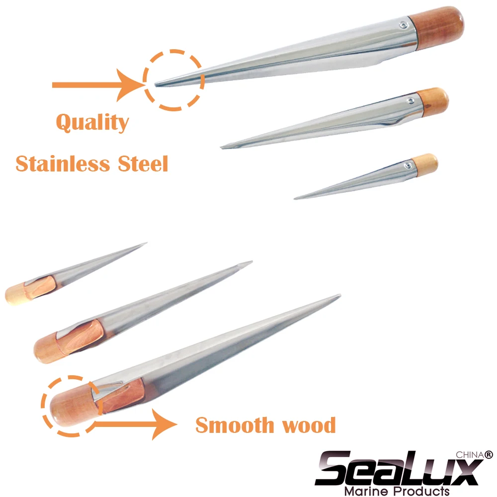 Sealux Large Splicing Spike Wood Handle Stainless Steel 390mm for Boat Fishing Accessory Marine