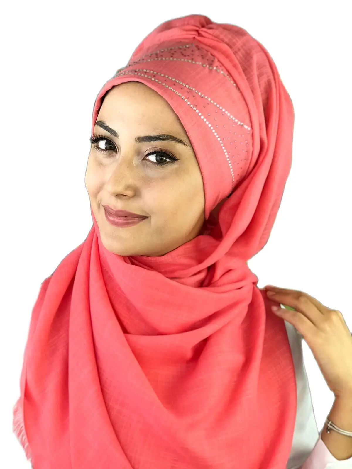 2021 New Fashion Hijab Women Muslim Islamic Turban Chiffon Scarf Hat Foulard Silver Sequins Print Crown Patterned Pink Shawl