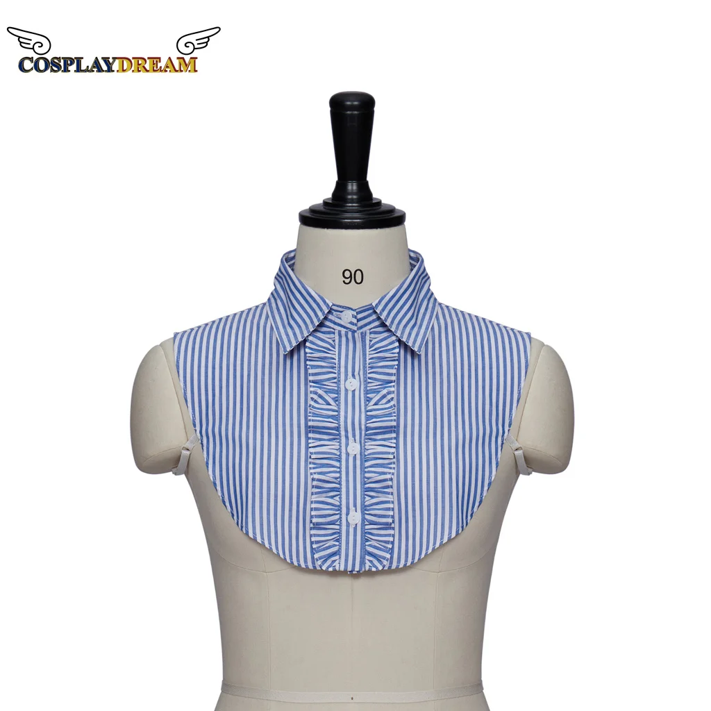 Cosplaydream-Cuello falso desmontable para hombre y mujer, blusa a rayas azules, solapa, Top, Media camisa