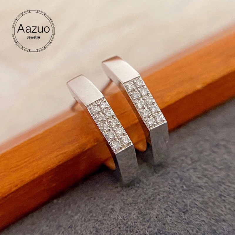 Aazuo Real 18K Pure Solid White Gold Natrual Diamonds Personality Geometry Stud Earrings Gifted For Women Wedding Party Au750