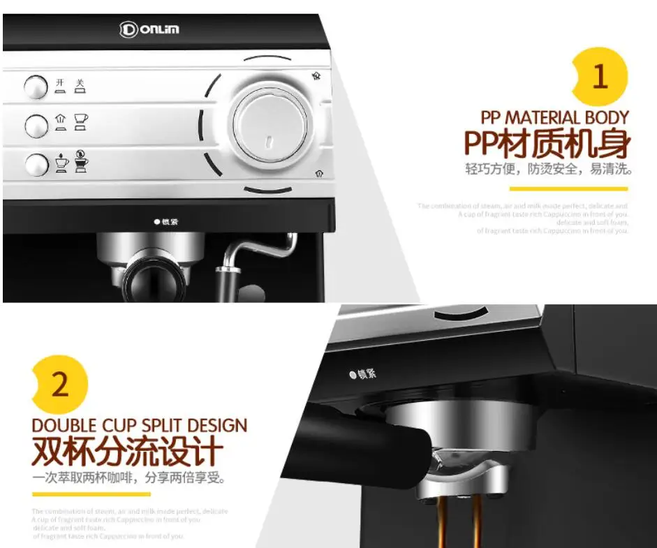 Donlim อิตาเลี่ยน Espresso Cafe เครื่องกึ่งอัตโนมัติอัตโนมัติปั๊มไอน้ำเครื่องชงกาแฟแรงดันสูง20Bar Cappuccino DL-KF6001