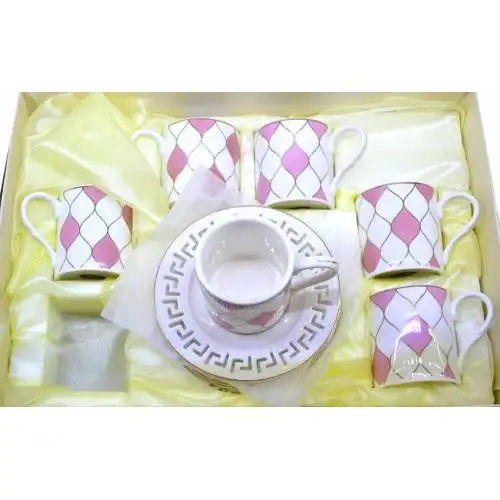 

DOLBOVI 6 Personality 12 Piece Porcelain Pink Square Pattern Dish Coffee Cup Set teaware cup tea handmade bowl beautiful mugs turkish tea set vintage Saucer creative Latte Cup free shipping products service coffee Weig