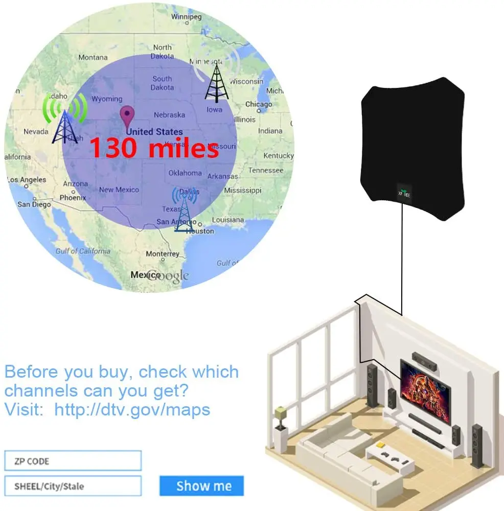 Innen Digitale HD TV Antenne 900 Meile Radius Verstärker DVB-T2 ISDB-TB Klar Satellite Antenne Signal Receiver-Schwarz