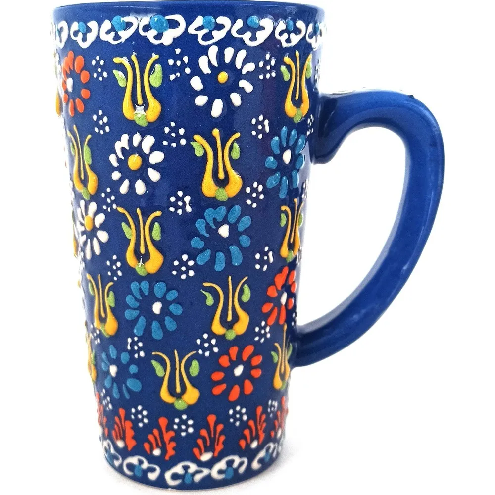 Handmade Ceramic 2s Latte Cup Set - Red & Blue Color 500ml Latte Ceramic Glass Handwork Made in turkey