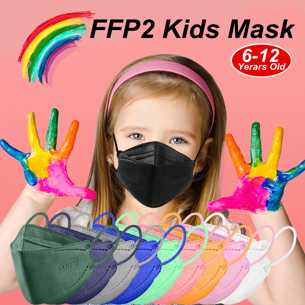 10-200PCS Kids KN95 Mask Children FFP2 Mascarillas 4 Layers Fit 6-14 Years Protective Dustproof Face Masks Girls Boys Mask niños