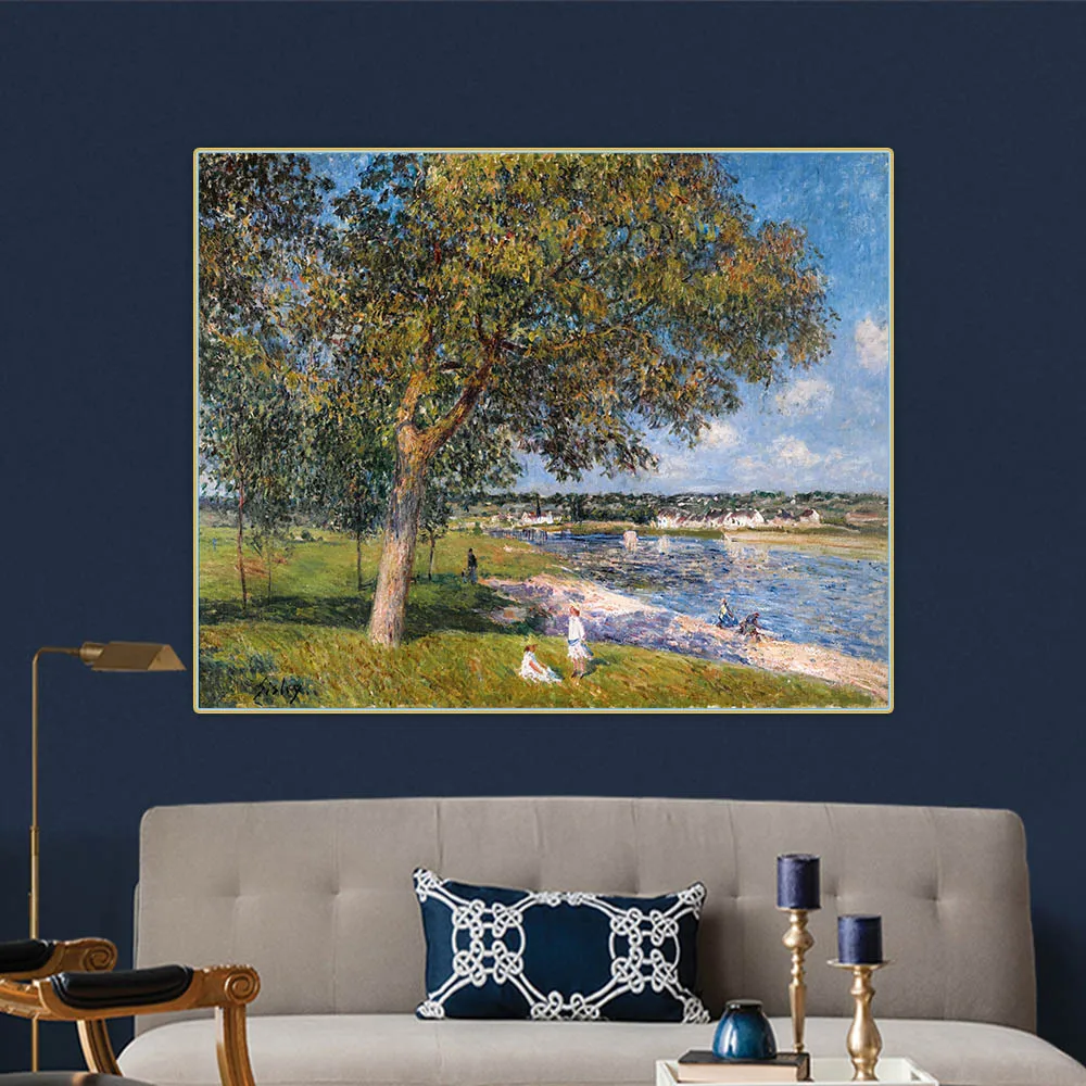 알프레드 시슬리 (Alfred Sisley) 의 프레리 드 톰리 (Prairie De Thomery) 의 호두 나무 캔버스 유화 미학 그림 장식 장식 집 장식