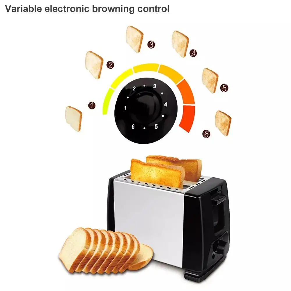 Tostadora de pan de acero inoxidable, 6 niveles de Sandwichera para asar, pastillas con botón de parada Vertical, 750W, termostato ajustable de