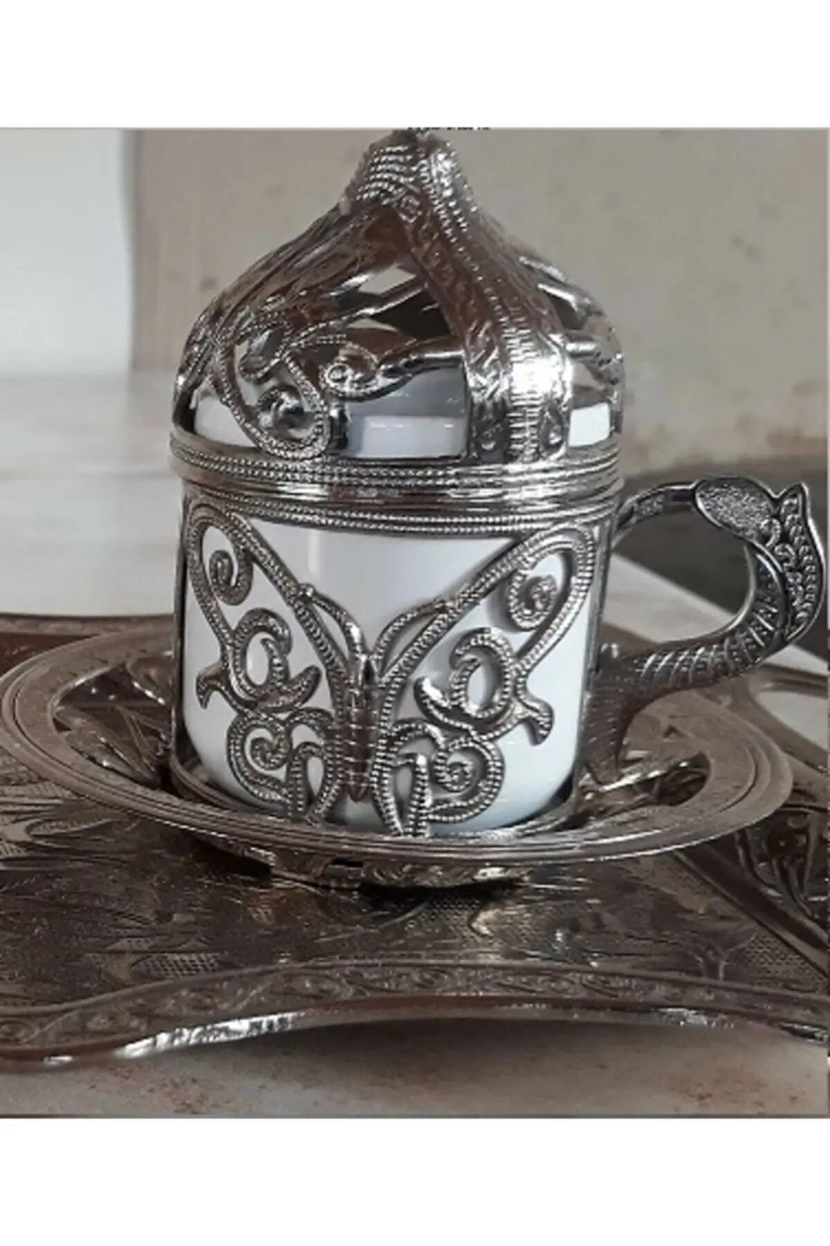 PERFECT OTTOMAN SILVER COFFEE CUP SET OF 6 WITH A WONDERFUL PATTERN FREE SHIPPING  FREE SHIPPING