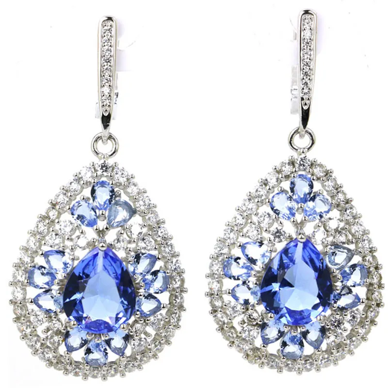 

48x22mm 925 Sterling Silver Earrings 10g Violet Tanzanite Aquamarine London Blue Topaz Rhodolite Garnet For Women Eye Catching