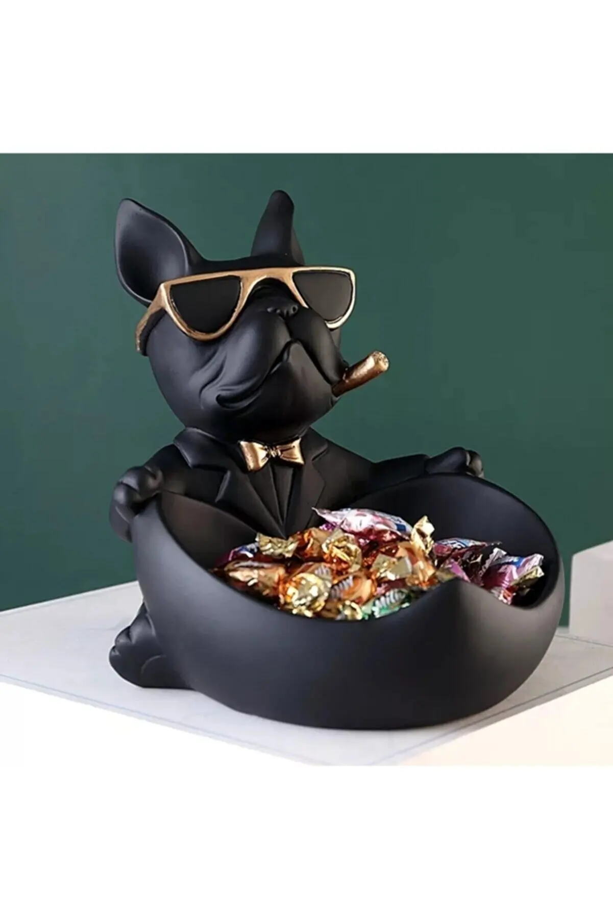 

Bulldog Dog Decorative Sculpture Trinket Table Decoration Gift and Presentation Height: 21 cm, Width is 19 cm.