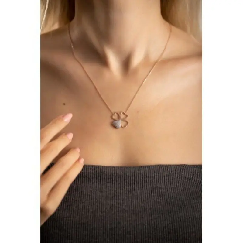 925 Sterling Silver Necklace Jewelry Silver Clover Model Zircon Stone Rose Plated Italian Necklace Women Fashion Gift