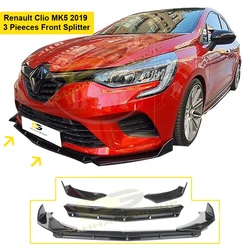 Renault Clio MK5 2019 Front Lip / Splitter 3 Pieces Gloss / Piano Black Plastic front wing spoiler car accessoreis