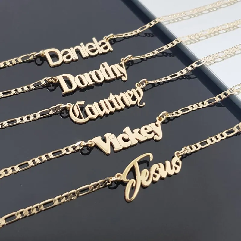 Personalized Name Necklace With Figaro Chain Best Friendship Stainless Steel Custom Gift For Her Him Jewelry 2022