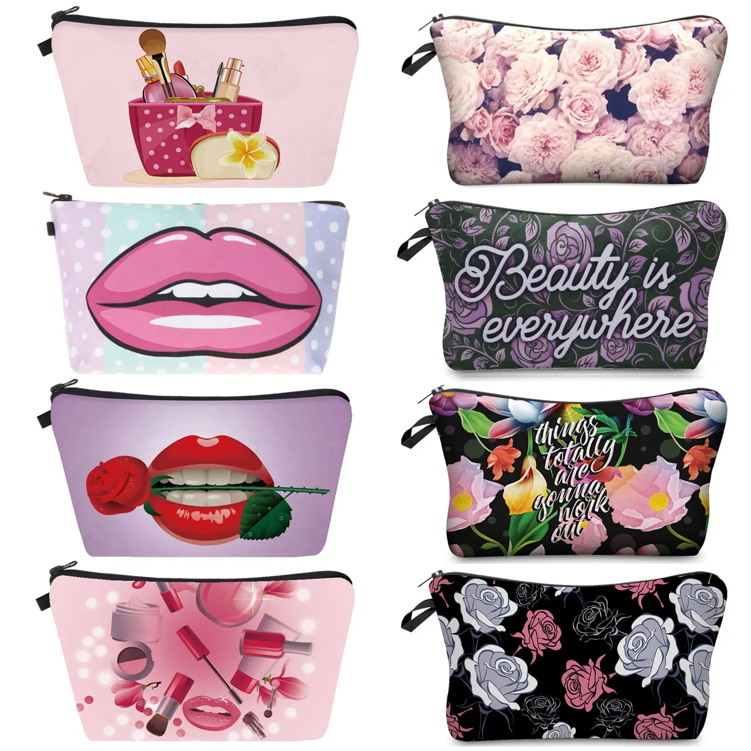 New Fashion Makeup Bag Heat Transfer Printing Women Flowers Fashion Brand Travel Cosmetic Bags Kosmetyczka Pretty Purse