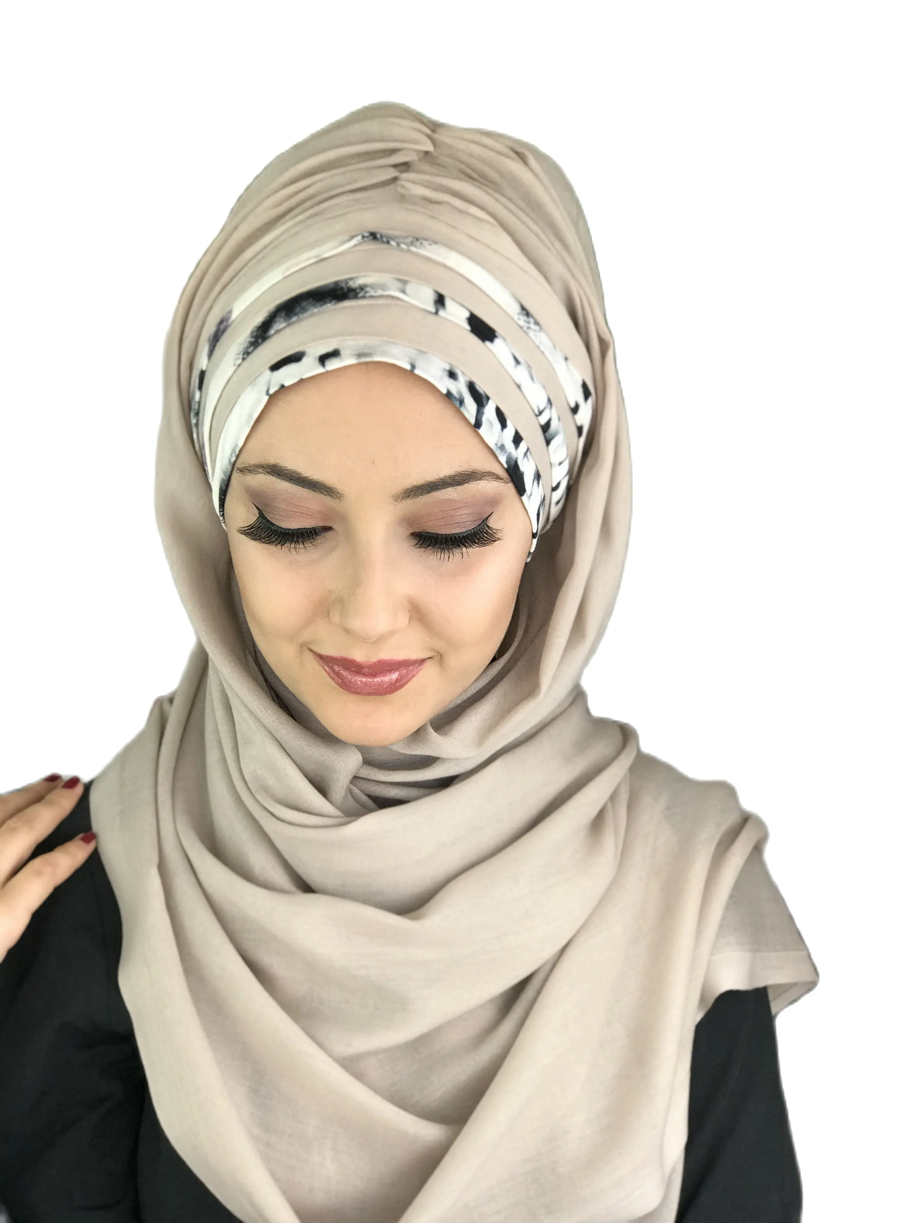 New Fashion Hijab Women 2023 Muslim Islamic Dress Hat Foulard Turban Chiffon Detailed Draped Ready Made Beige Shawl