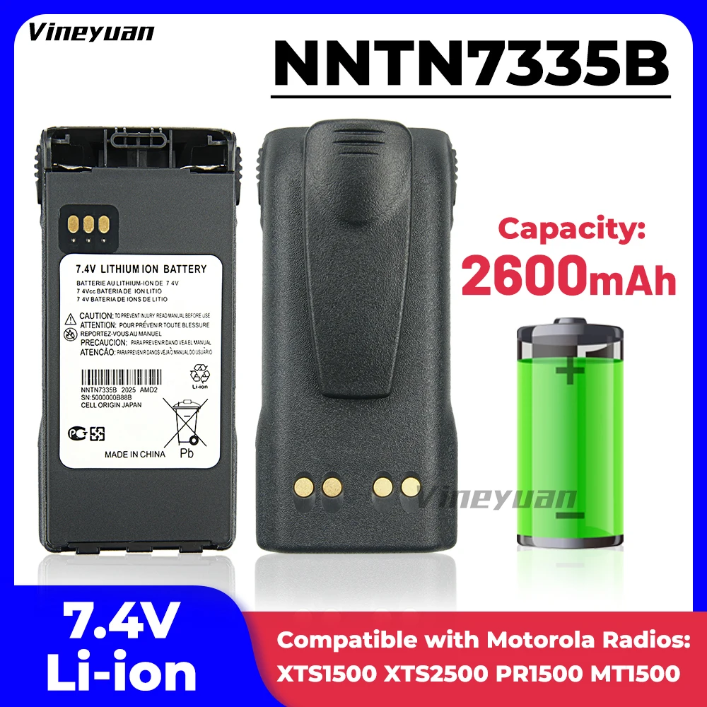 

2600mAh NNTN7335B Li-ion Battery for Motorola XTS1500 XTS2500 PR1500 MT1500 Two Way Radios Replacement Battery with Belt Clip