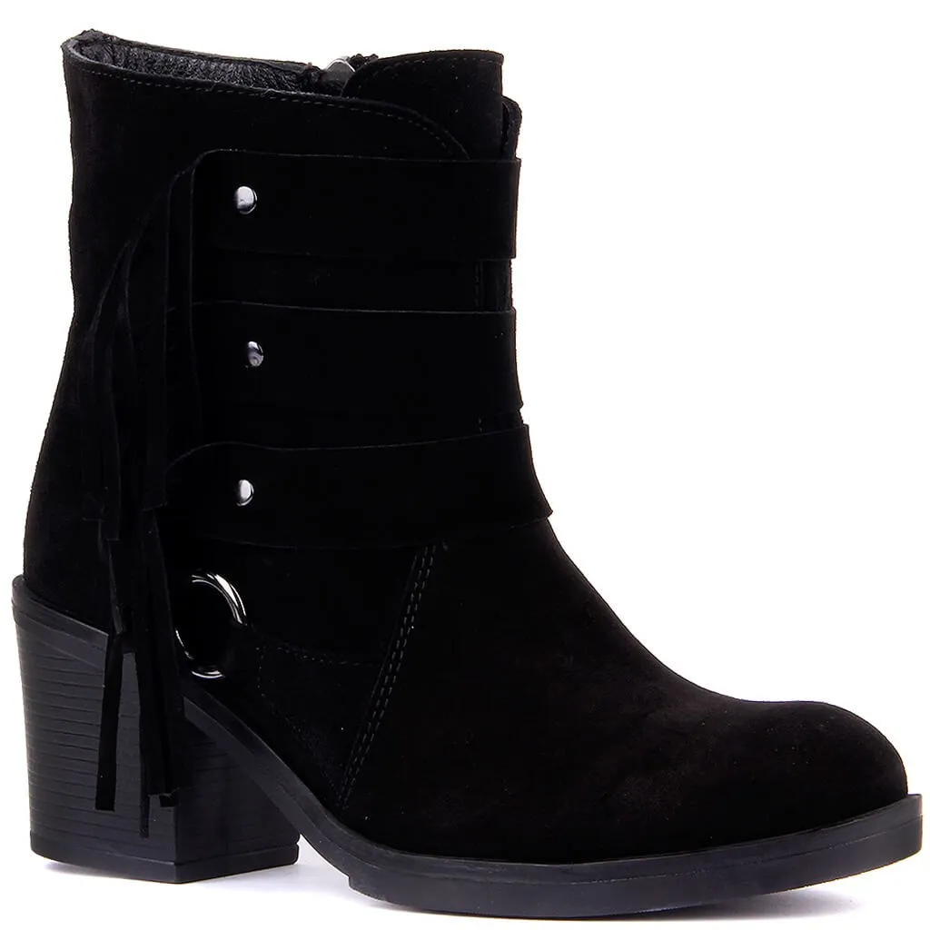 Botas femininas com franja de camurça preta