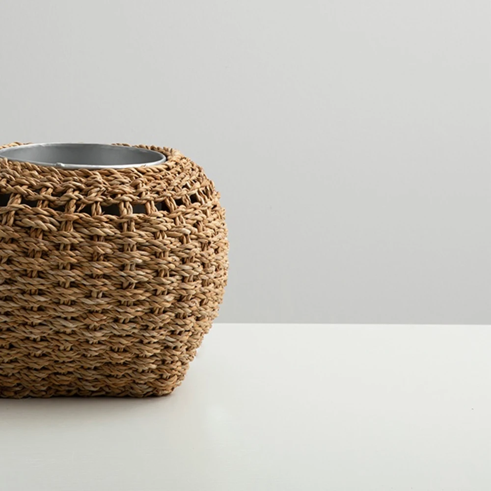 Basket Pot Flower Pots Decorative Wicker-Metal Pot Home Decoration Products Quality Stylish Flower Pot Natural 17x23 cm