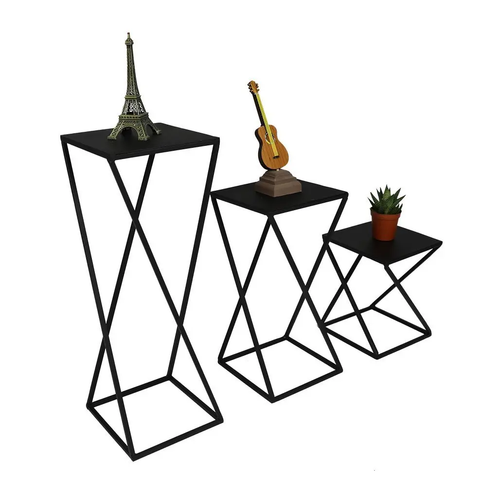 Metal Cross Leg Black Nesting Table 3 Pieces WD-21