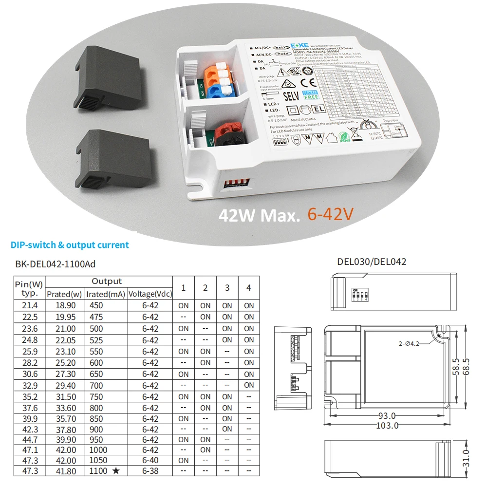 Controlador DALI-2 DT6, transformador LED pushDIM de atenuación suave de 240V, 1-100%, interruptor de inmersión externo de 40W, cubierta sin