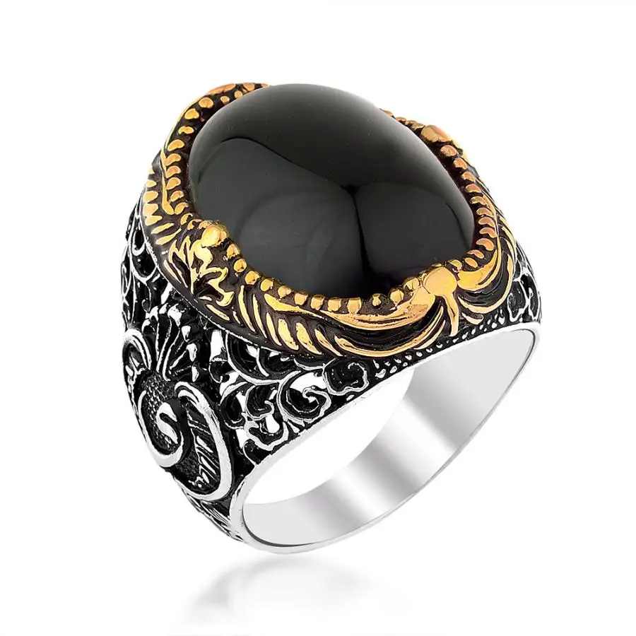 

Clared Black Onyx Gemstone Ring Vintage Top Good Quality Symmetrical Handcrafted Mens Jewelry 925K Silver Luxury Long Lasting