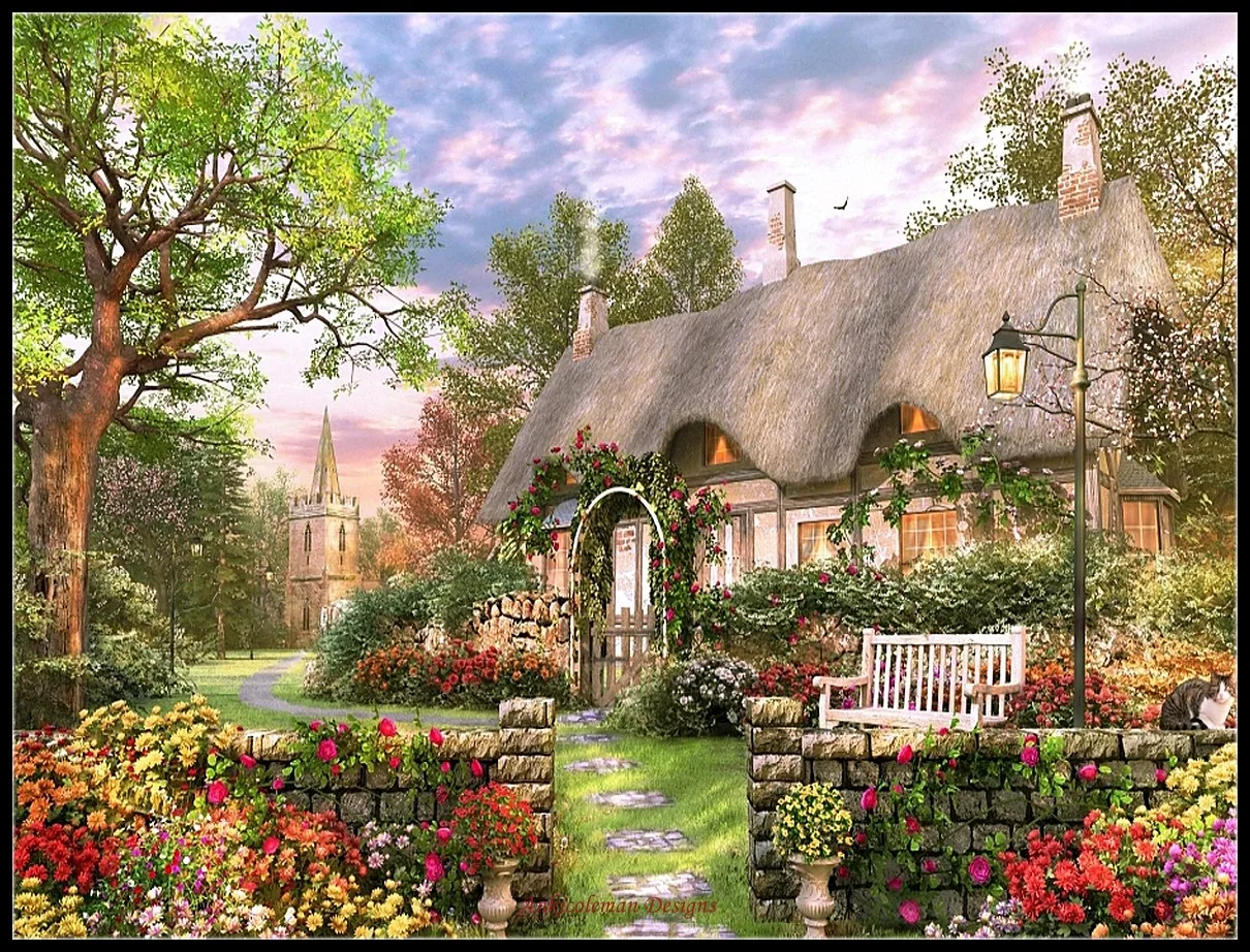 

Church Lane Cottage - Counted Cross Stitch Kits - Handmade Needlework Embroidery 14 ct Aida Cross Stitch Sets