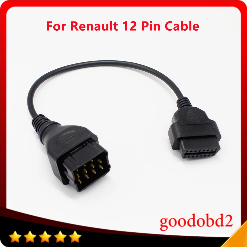 For Renault 12 Pin to 16 Pin OBDII OBD2 Connector Adapter Diagnostic Extension Cable