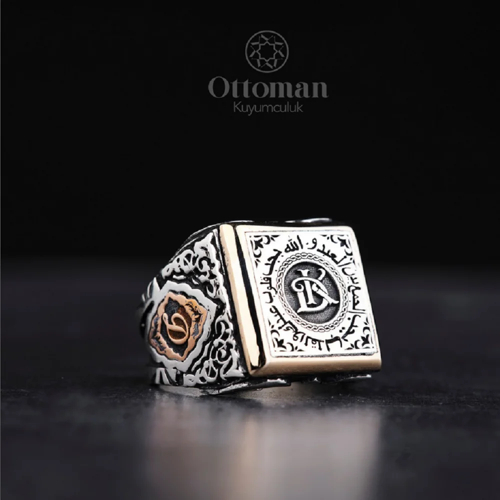 

Square Inscription Silver Ring Name Engraving Gift for Men Ottoman Jewelry Male Bands Writting Turkish Personalised Jewellery