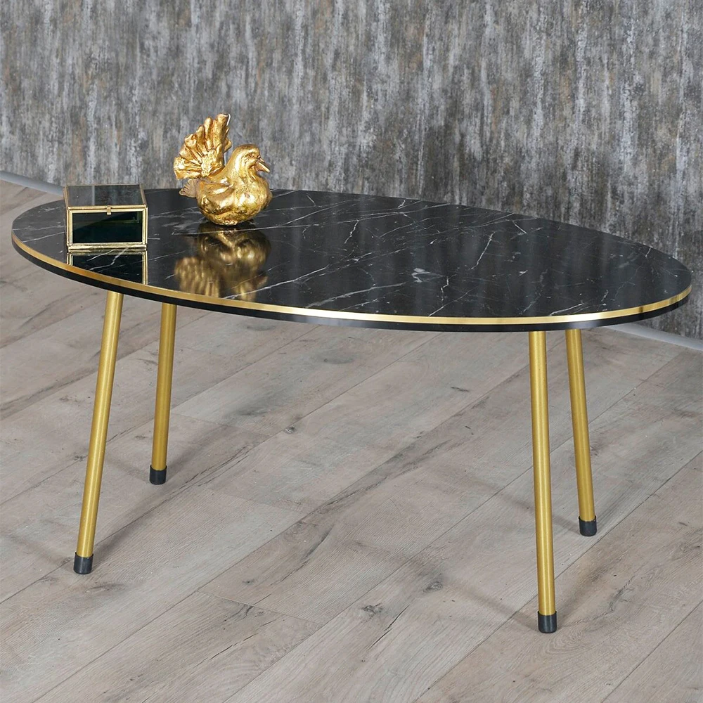 Modern Center Table Metal Wire Leg Assembled Center Table Tea Coffee Service Table Ellipse Living Room Table - Colour Options