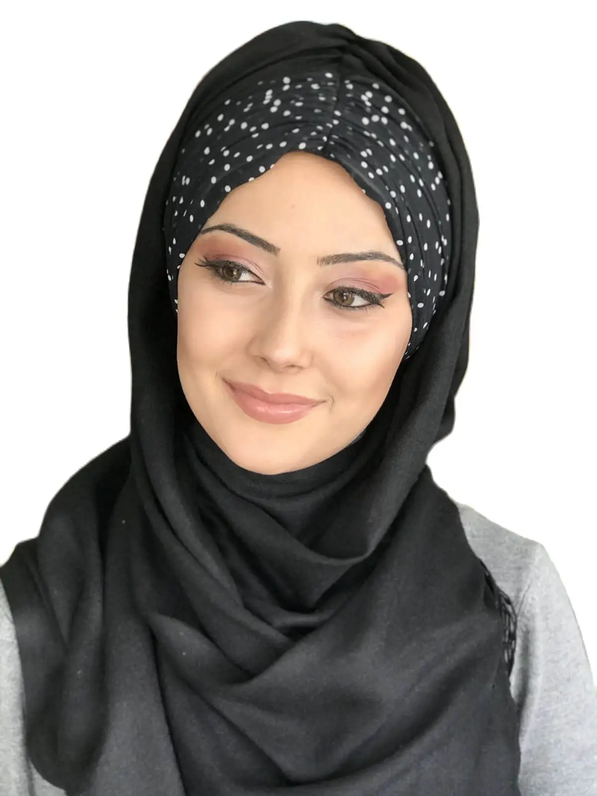 New Fashion Hijab 2023  Women Muslim Chiffon Headscarf Islamic Turban Women's Hat  White Spotted Shirred Black Instant Shawl