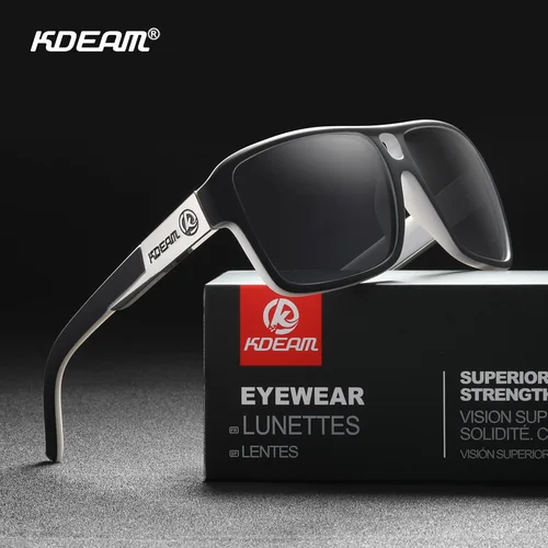 Imagen 1 del producto KDEAM-gafas de sol cuadradas polarizadas para hombre, lentes con bloqueo de deslumbramiento, Incluye caja de marca Original y estuche con cremallera