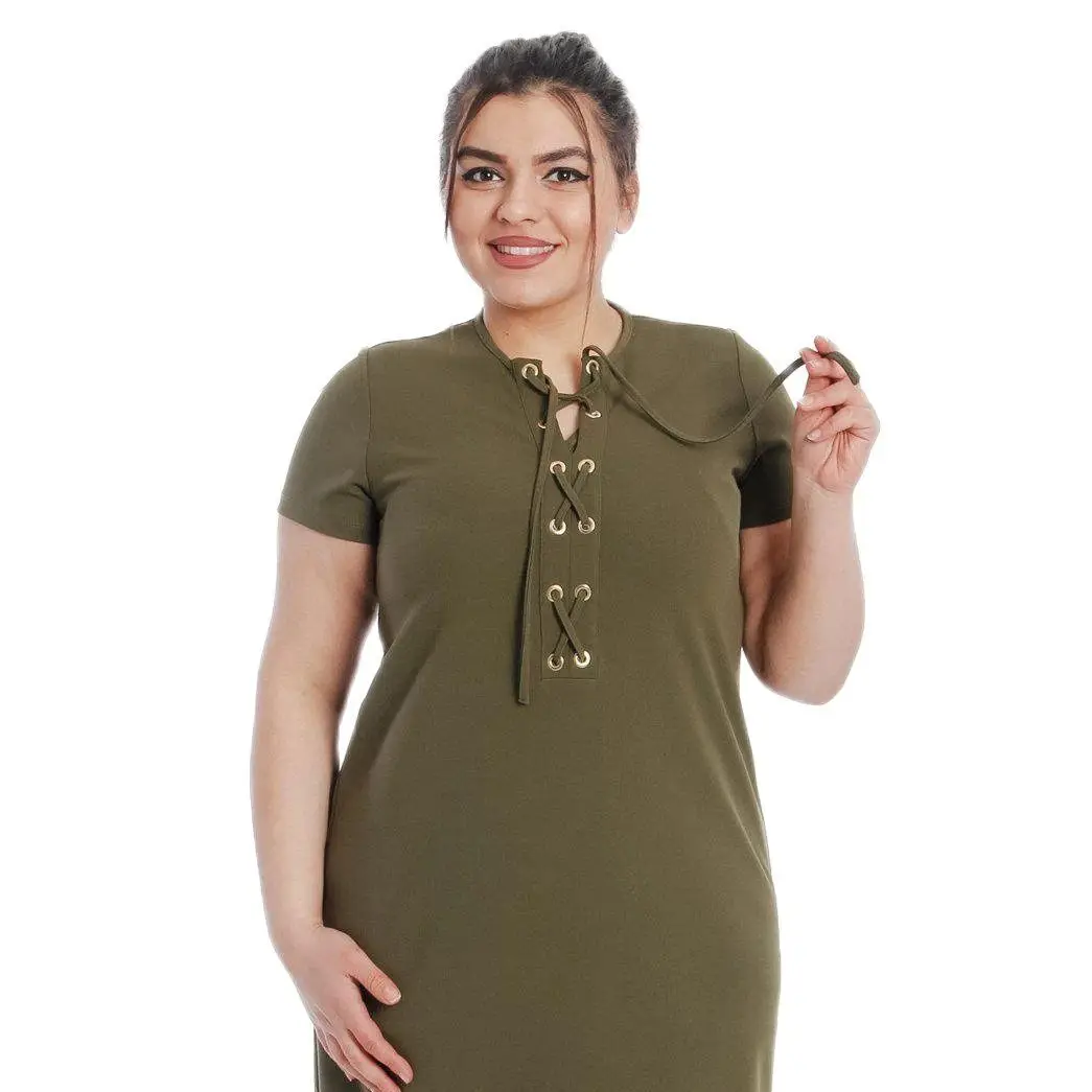 Hanezza Plus Size Women Fashion 2021 Summer Clothing Solid Knee-Lenght Short Sleeve Elegant Chiffon Dress + 2XL - 6XL + Large Size Halter Collar Chic Tops 42 - 52 EU Casual Wear Female Plus Body Khaki, Black, Rose Red