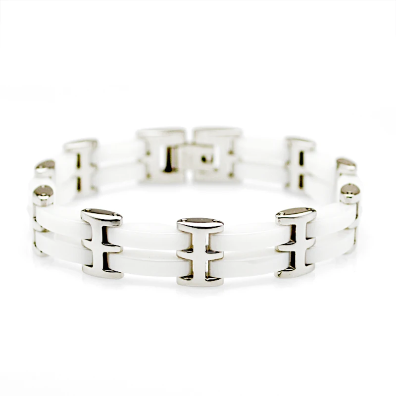 Free Shipping White High-tec Ceramic Bracelet 316L Stainless Steel Women Jewelry Anti-allergic Unisex Charm Wristband CE004B