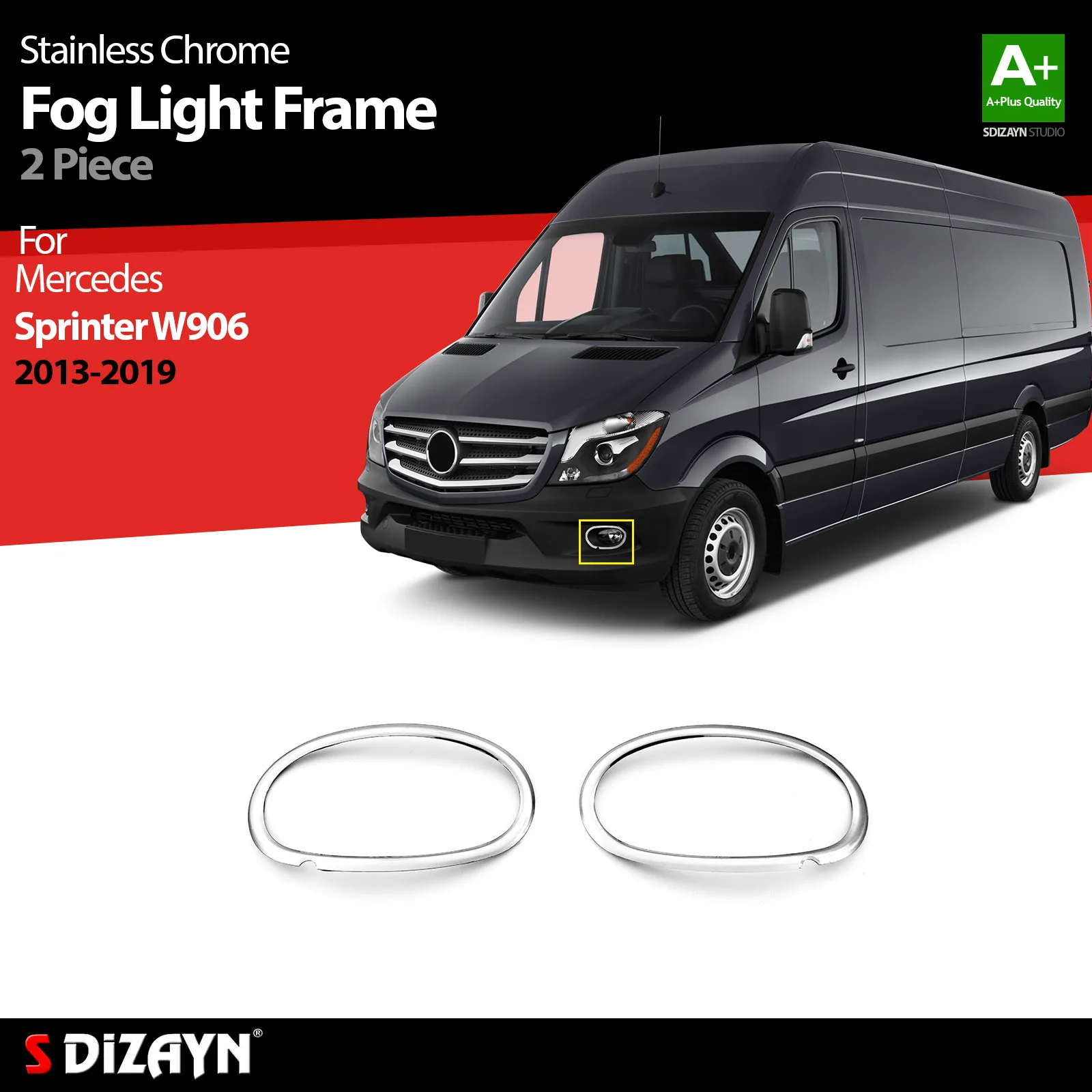 S Dizayn For Mercedes Sprinter W906 Chrome Fog Light Frame Stainless Steel 2 Pcs VW Exterior Car Accessories Parts Auto Products