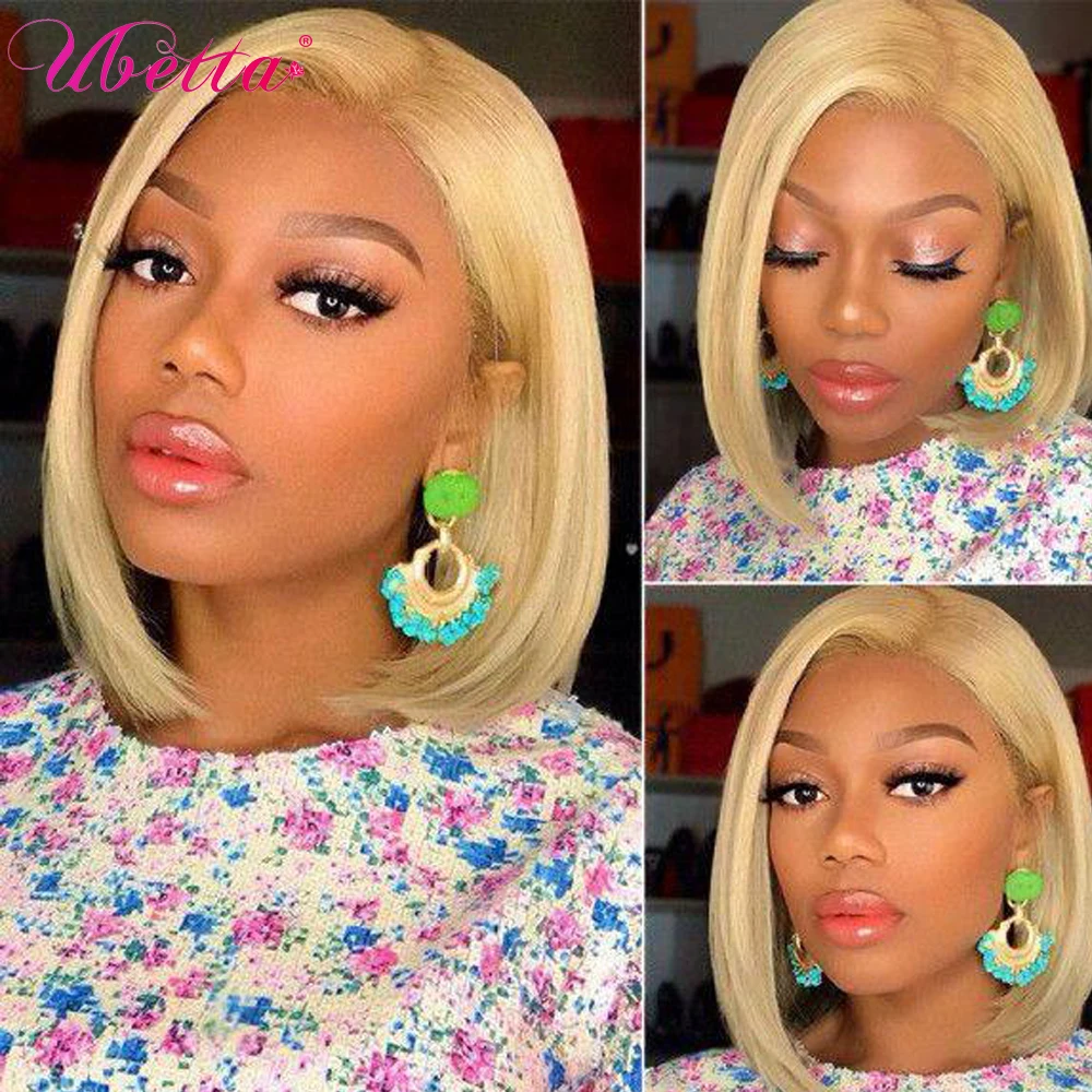 

613 Blonde Bob Wig Humain Hair T Part Lace Frontal Wig Blunt Short Cut 13x4x1 lace Middle Part Pre Plucked Bleached Knots Ubetta