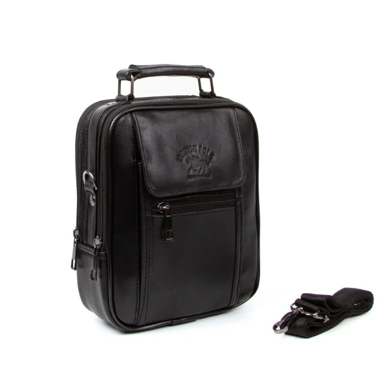 Tas Tangan Pria Topi Kulit Asli 15X18 CM Tas Tangan dan Bahu Pria Tas Bahu Silang Hitam Tas Messenger Divisi Telepon