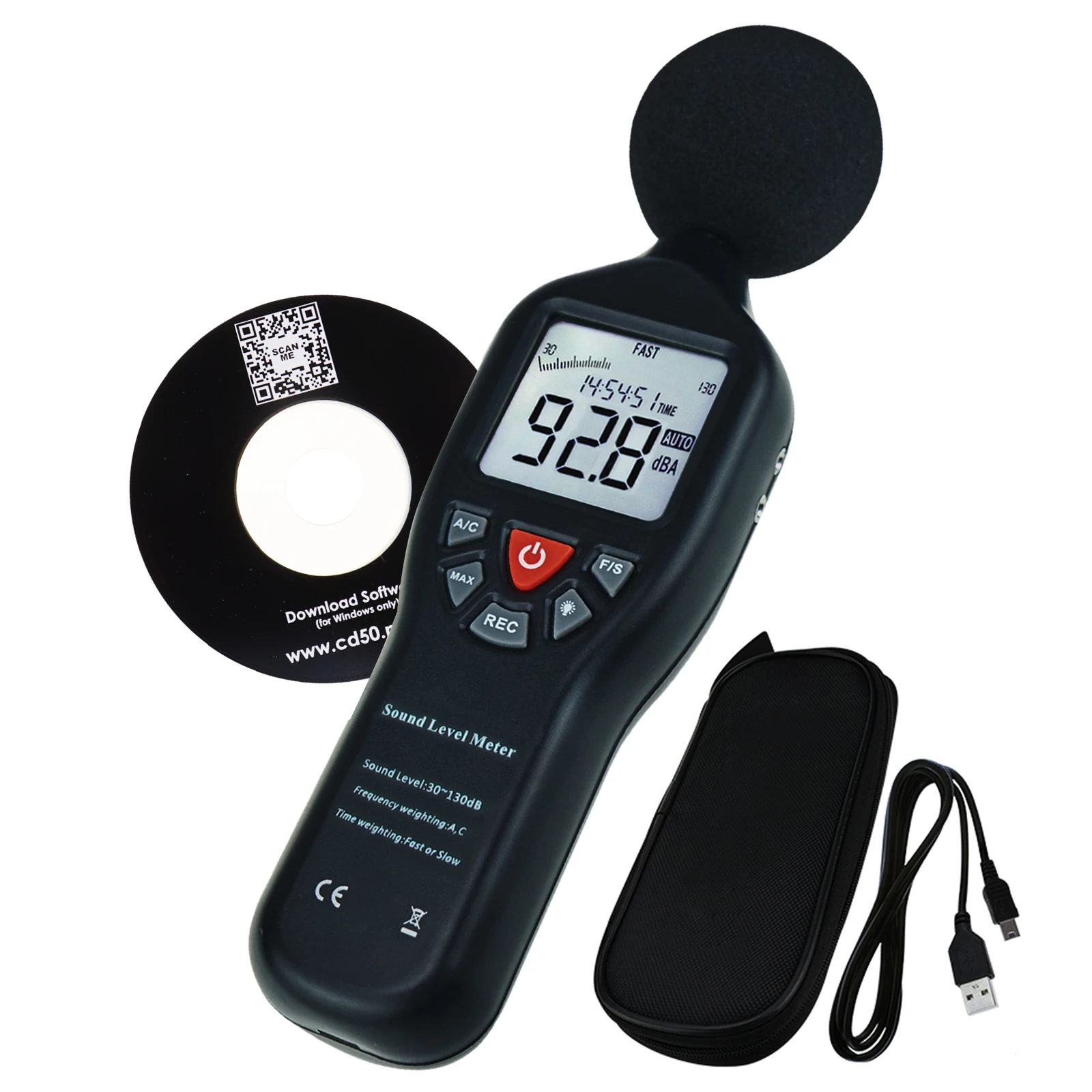 

Professional Sound Level Meter with Data Record Function 30dB-130dB High Accuracy Measuring with Backlit Display Compact