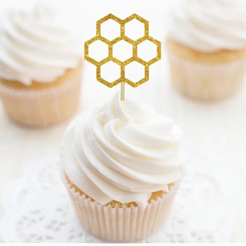 

Custom Honeycomb Glitter Cupcake Toppers, Bee Toppers, Spring Party Decor, Bumble Bee Themed Party Decor,Honeycomb Food Picks