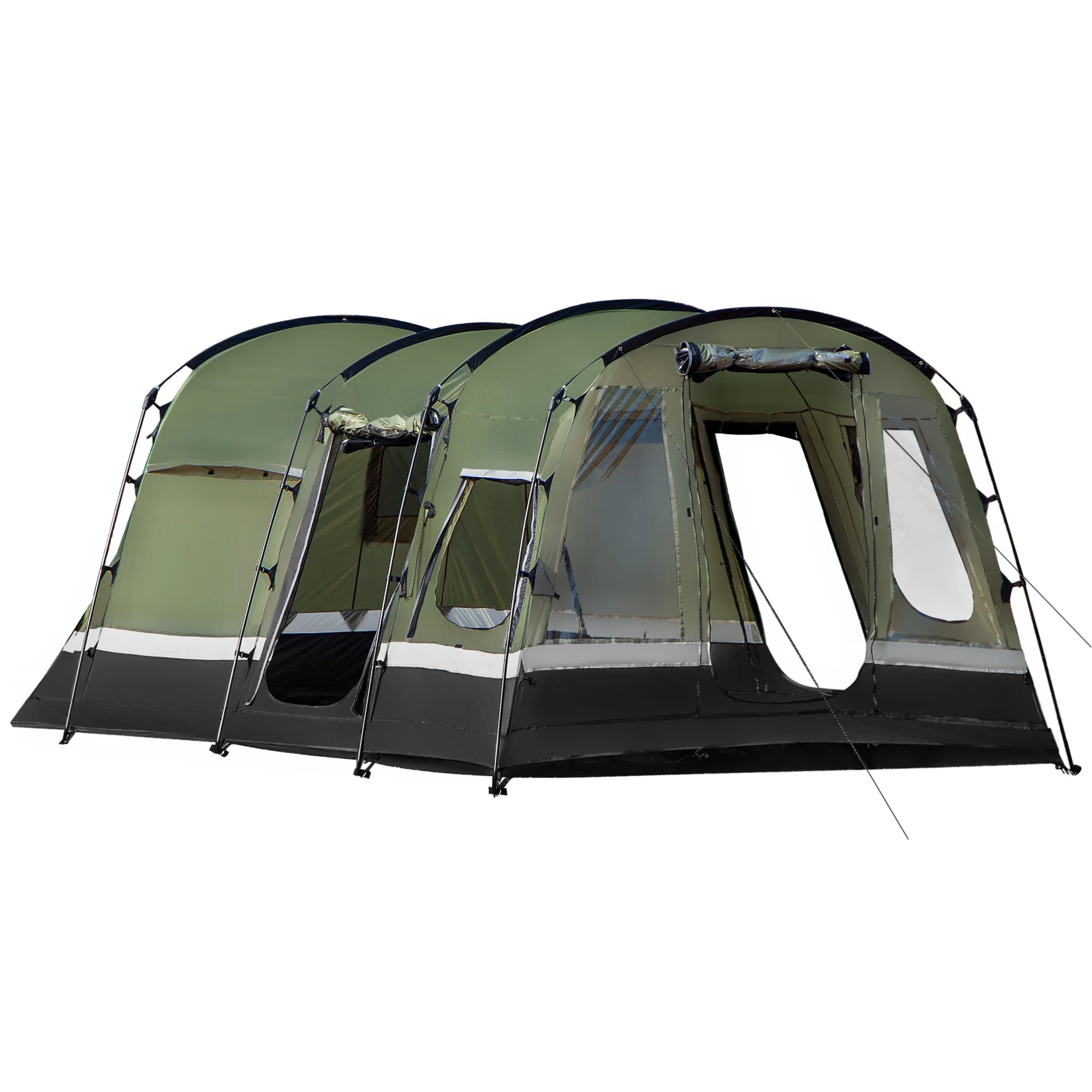 Outsunny family tent 6 people Waterproof Camping tent PU3000 mm with 3 doors 6 windows pockets and carrying bag 455x320x215 cm Green