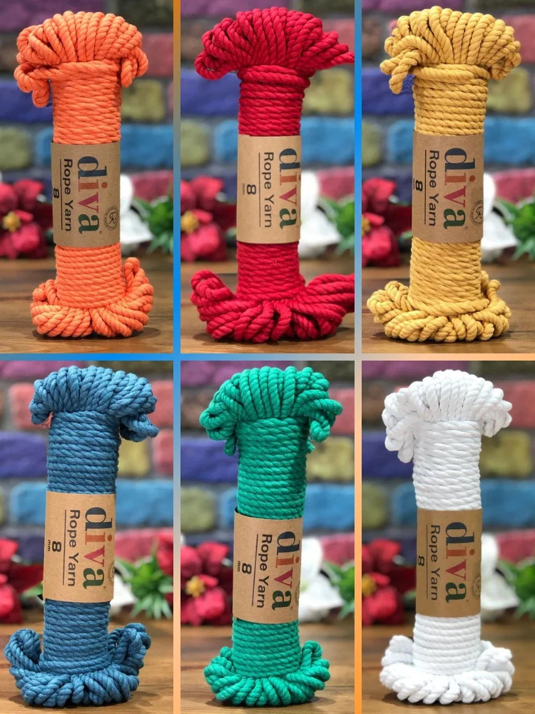 Multicolor Regenerated Cotton Macrame Rope - 8mm 250g 24m - 2 Twist - 11 Color Options - Wall - Door Decorations, Bags, Cushion, Pillow, Swing, Hammock, Party, Cord, Wedd, Thread, String Home Textile - Twisted DIY