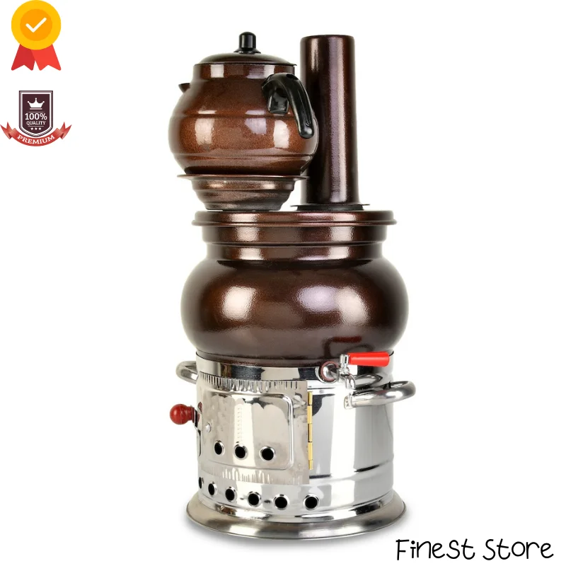 |4.5 LT|Stainless Steel The Samovar Wood Stove Charcoal Camping Teapot Tea Warmer Camping Supplies Tableware Coffee Machine Camp