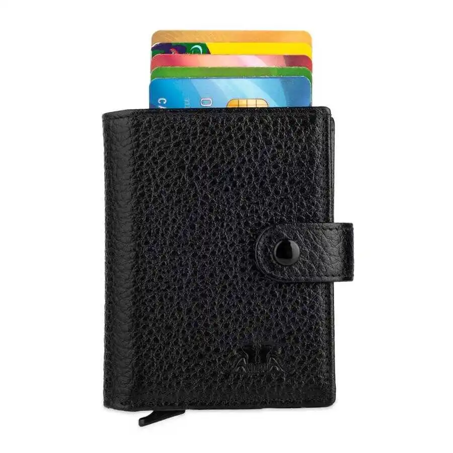 Anitolia Genuine Leather Card Holder Wallet with Pop-Up Mechanism Black Purse Casual For a Lifetime Money Pocket Good Quality