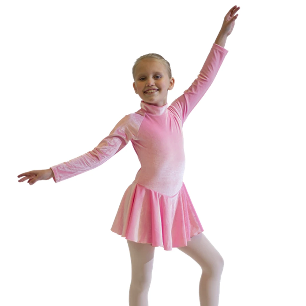 Ice Skating Velvet Long Sleeve Dance Leotard Dress Skirts Girls Dancing Outfit Warm Winter Dancing Clothes