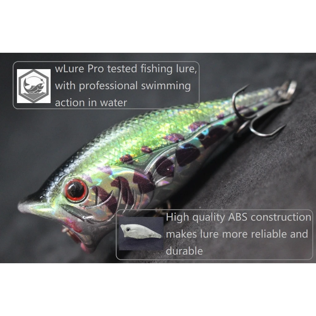 wLure Topwater Popper Fishing Lure 6cm 10.5g Zigzag Walking Large Open Mouth Make More Water Splash Fresh Water T626